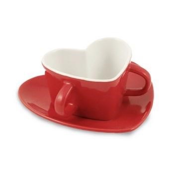 TAZZA CUORE CERAMICA ROSSA E BIANCA CM 10,5X8,5X5H
