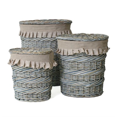 Portabiancheria ovale in vimini grigio 49X34H56 in set di 3