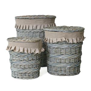 Portabiancheria ovale in vimini grigio 49X34H56 in set di 3
