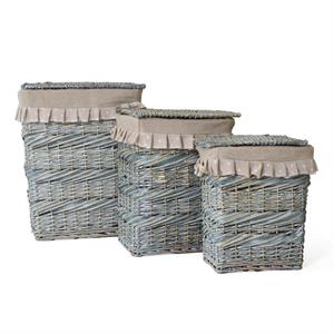 Portabiancheria rettangolare in vimini grigio  45X33H56 in set di 3