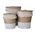Portabiancheria ovale in vimini beige e bianco 49X34H56 in set di 3
