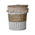 Portabiancheria ovale in vimini beige e bianco 49X34H56 in set di 3