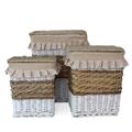 Portabiancheria ovale in vimini beige e bianco 45X33H56 in set di 3