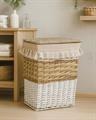 Portabiancheria ovale in vimini beige e bianco 45X33H56 in set di 3