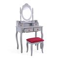 TOELETTA CONSOLE GIULIA IN MDF E LEGNO DI PINO GRIGIO 75X40H142 - SPECCHIO E SGABELLO INCLUSI