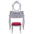 TOELETTA CONSOLE GIULIA IN MDF E LEGNO DI PINO GRIGIO 75X40H142 - SPECCHIO E SGABELLO INCLUSI