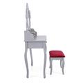 TOELETTA CONSOLE GIULIA IN MDF E LEGNO DI PINO GRIGIO 75X40H142 - SPECCHIO E SGABELLO INCLUSI
