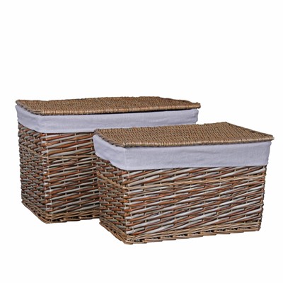 BAULE IN VIMINI GRIGIO CON FODERA CM 60X40H39 SET 2 PEZZI