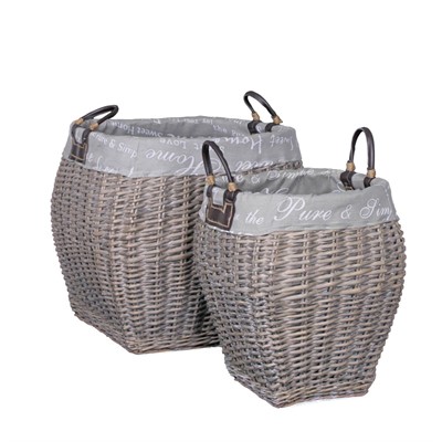 CESTO BOMBATO ALTO IN VIMINI GRIGIO HOME FODERATO 46X46H49 SET DUE PEZZI