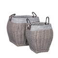 CESTO BOMBATO ALTO IN VIMINI GRIGIO HOME FODERATO 46X46H49 SET DUE PEZZI