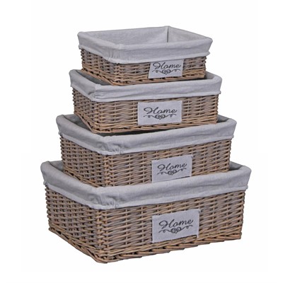 CESTO RETTANGOLARE A VASCHETTA IN VIMINI GRIGIO HOME FODERATO 45X35H18 SET DI 4