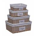 CESTO RETTANGOLARE A VASCHETTA IN VIMINI GRIGIO HOME FODERATO 45X35H18 SET DI 4