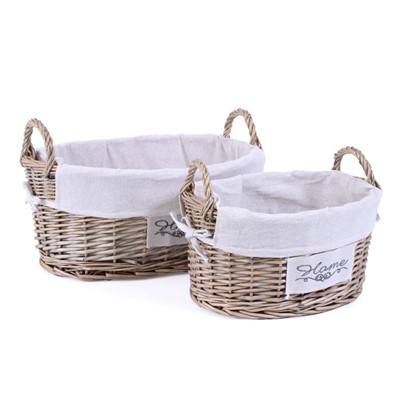 CESTO OVALE IN VIMINI GRIGIO HOME FODERATO 41X30H18 SET DUE PEZZI