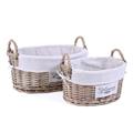 CESTO OVALE IN VIMINI GRIGIO HOME FODERATO 41X30H18 SET DUE PEZZI