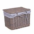 SCATOLA CESTO CON COPERCHIO IN VIMINI GRIGIO HOME FODERATA 35X25H25 SET DI 2 PEZZI