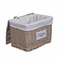 SCATOLA CESTO CON COPERCHIO IN VIMINI GRIGIO HOME FODERATA 35X25H25 SET DI 2 PEZZI