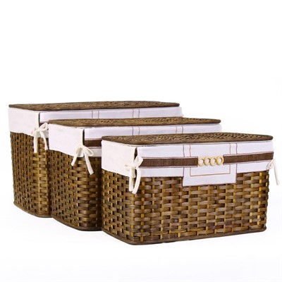 BAULE IN BAMBOO MARRONE CON FODERA CM 65X40H42 SET DI 3 PEZZI