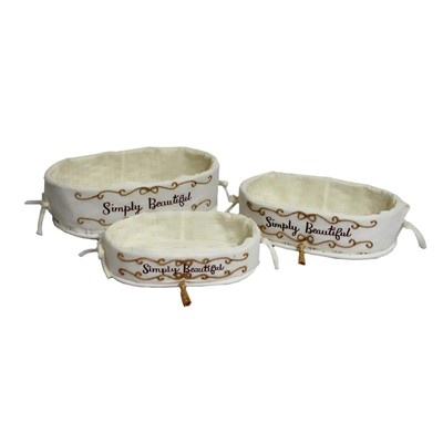 CESTO IN BAMBOO OVALE BIANCO SIMPLY BEAUTIFUL CON FODERA CM 43X30H13 SET DI 3