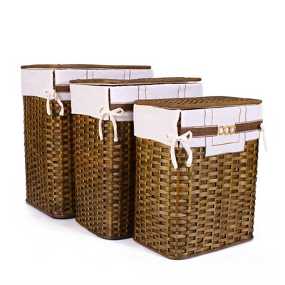 PORTABIANCHERIA BAMBOO MARRONE CON FODERA CM 48X36H58 SET DI 3 PEZZI