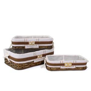 CESTO IN BAMBOO MARRONE CON FODERA 43X30H13 SET DI 3 PEZZI