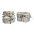 SCATOLA CESTO CON COPERCHIO IN BAMBOO OVALE BIANCO CON FODERA CM 38X29H22 SET DI 3 PEZZI