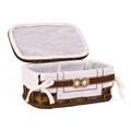SCATOLA CESTO CON COPERCHIO IN BAMBOO MARRONE CON FODERA CM 38X29H22 IN SET DI 3