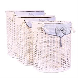 PORTABIANCHERIA BAMBU BIANCO SEMIROTONDO CON FODERA E FIOCCO CM 48X36H58 IN SET DI 3
