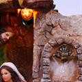 PRESEPE RESINA CON FONTANA A BATTERIA E LUCE CM.28X18H36