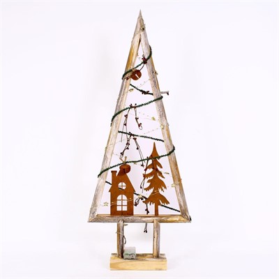 DECORAZIONE NATALE IN LEGNO ALBERO CON LUCI LED CM.28X8H72