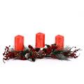 PORTA CANDELE CENTROTAVOLA 3 POSTI CON 3 CANDELE ROSSE INCLUSE CM.50x20xH9
