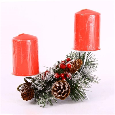 PORTA CANDELE FERRO 2 POSTI  CON 2 CANDELE ROSSE INCLUSE CM.23X12H12/20