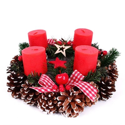 DECORAZIONE NATALE CENTROTAVOLA CON 4 CANDELE ROSSE DIAM.30H10