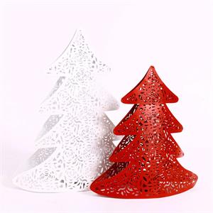 DECORAZIONE PORTACANDELA DUE ALBERI IN FERRO BIANCO E ROSSO 1/2 26X10H27/20X9H21