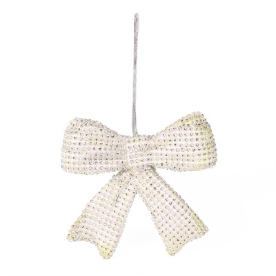 DECORAZIONE NATALE FIOCCO BIANCO CON BRILLANTINI CM.19X5H18