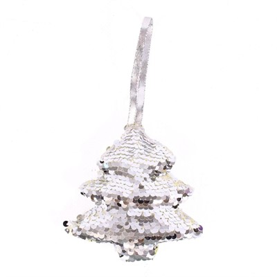 DECORAZ. NATALE ALBERO PAILLETTE ARGENTO CM.11X3H11