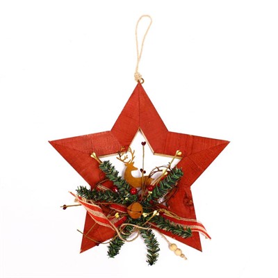 DECORAZ. NAT. LEGNO STELLA ROSSA CM.30H4