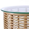 TAVOLINO ROTONDO ARIETTA IN RATTAN NATURALE CON PIANO IN VETRO DIAMETRO 50 (VETRO 55)xH65