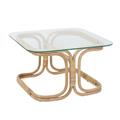 TAVOLINO DA SALOTTO LEVATO  IN RATTAN NATURALE E VETRO CM 62X65H39