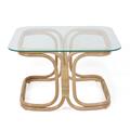 TAVOLINO DA SALOTTO LEVATO  IN RATTAN NATURALE E VETRO CM 62X65H39