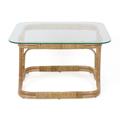 TAVOLINO DA SALOTTO LEVATO  IN RATTAN NATURALE E VETRO CM 62X65H39