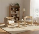 TAVOLINO DA SALOTTO LEVATO  IN RATTAN NATURALE E VETRO CM 62X65H39
