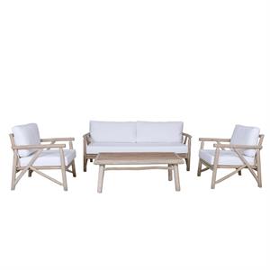 SALOTTO VERSILIA IN LEGNO DI TEAK NATURALE CON CUSCINI COMPOSTO DA 2 POLTRONE, 1 DIVANO, 1 TAVOLO