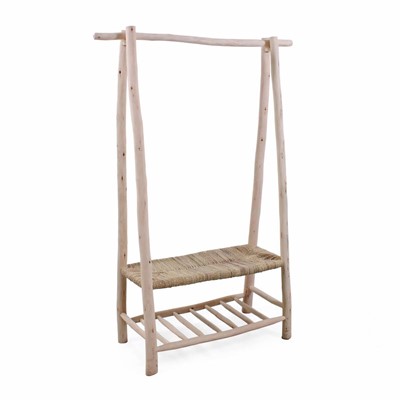 ATTACCAPANNI IN LEGNO DI ABETE CON RIPIANO INTRECCIATO IN ERBA PALUSTRE CM 80X40H170