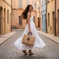 BORSA IN GIUNCO CM 32H26 CON MANICI RIVESTITI IN CUOIO