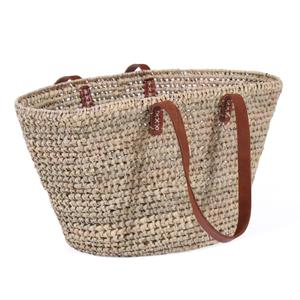 BORSA IN PALMA OVALE TRAFORATA CON MANICI IN CUOIO CM46X15H25