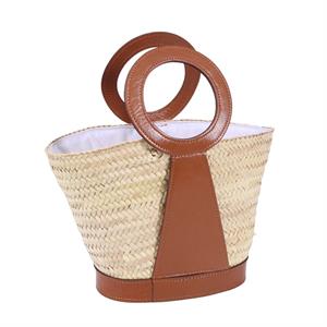 BORSA IN PALMA OVALE CON MANICI ROTONDI IN PELLE E CHIUSURA A COULISSE CM 36H25