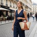 BORSA IN PALMA OVALE CON MANICI ROTONDI IN PELLE E CHIUSURA A COULISSE CM 36H25