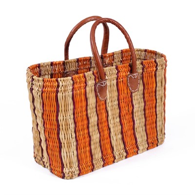 BORSA IN GIUNCO RETTANGOLARE NATURALE CON RIGHE ARANCIO CM 39X16H26