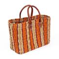 BORSA IN GIUNCO RETTANGOLARE NATURALE CON RIGHE ARANCIO CM 39X16H26