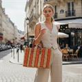 BORSA IN GIUNCO RETTANGOLARE NATURALE CON RIGHE ARANCIO CM 39X16H26